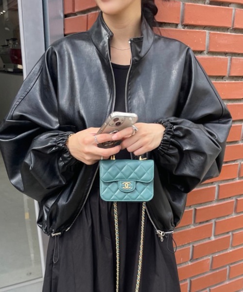 裾ドロストフェイクレザーブルゾン（ブルゾン）｜LYEON（リヨン）