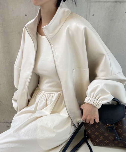 裾ドロストフェイクレザーブルゾン（ブルゾン）｜LYEON（リヨン）