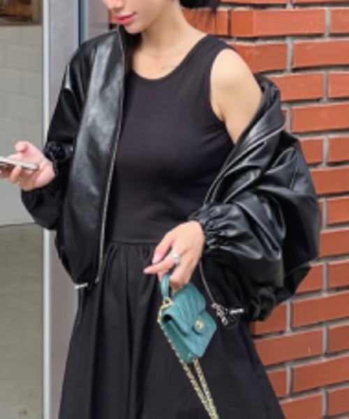 裾ドロストフェイクレザーブルゾン（ブルゾン）｜LYEON（リヨン）