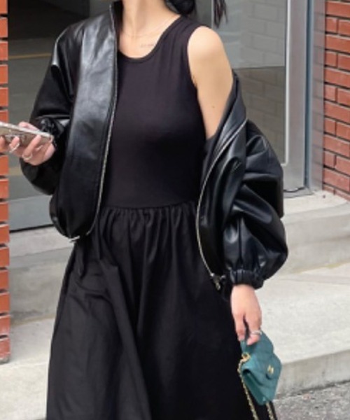 裾ドロストフェイクレザーブルゾン（ブルゾン）｜LYEON（リヨン）