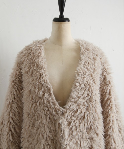 tocco closet（トッコ　クローゼット）の「オーバーサイズロングシャギーボアカーディガン（カーディガン/ボレロ・レディース・ピンク/アイボリー/グレイッシュベージュ/ブルー系その他・M）」の11枚目の写真