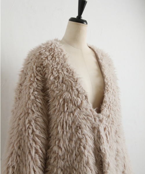 tocco closet（トッコ　クローゼット）の「オーバーサイズロングシャギーボアカーディガン（カーディガン/ボレロ・レディース・ピンク/アイボリー/グレイッシュベージュ/ブルー系その他・M）」の12枚目の写真