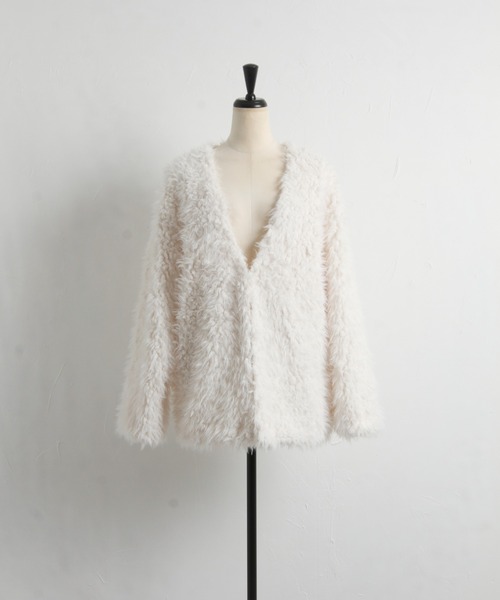 tocco closet（トッコ　クローゼット）の「オーバーサイズロングシャギーボアカーディガン（カーディガン/ボレロ・レディース・ピンク/アイボリー/グレイッシュベージュ/ブルー系その他・M）」の5枚目の写真