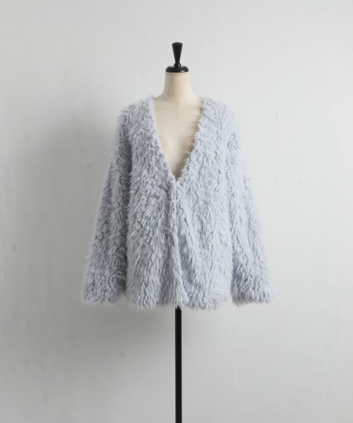 tocco closet（トッコ　クローゼット）の「オーバーサイズロングシャギーボアカーディガン（カーディガン/ボレロ・レディース・ピンク/アイボリー/グレイッシュベージュ/ブルー系その他・M）」の6枚目の写真