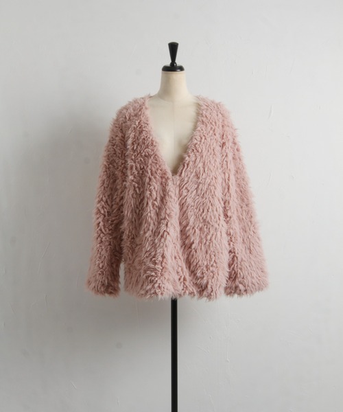 tocco closet（トッコ　クローゼット）の「オーバーサイズロングシャギーボアカーディガン（カーディガン/ボレロ・レディース・ピンク/アイボリー/グレイッシュベージュ/ブルー系その他・M）」の7枚目の写真