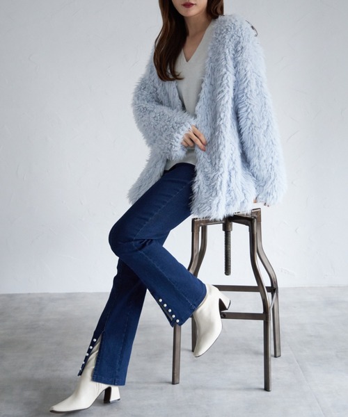 tocco closet（トッコ　クローゼット）の「オーバーサイズロングシャギーボアカーディガン（カーディガン/ボレロ・レディース・ピンク/アイボリー/グレイッシュベージュ/ブルー系その他・M）」の16枚目の写真