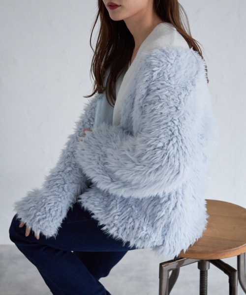 tocco closet（トッコ　クローゼット）の「オーバーサイズロングシャギーボアカーディガン（カーディガン/ボレロ・レディース・ピンク/アイボリー/グレイッシュベージュ/ブルー系その他・M）」の20枚目の写真