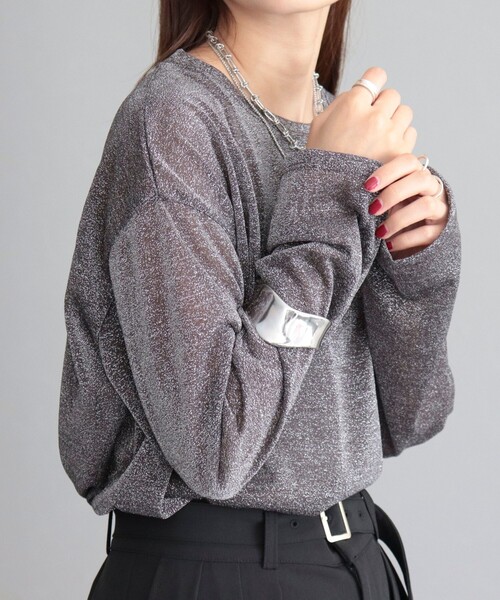 fredy emue(フレディエミュ)の「ラメロンT(Tシャツ/カットソー・レディース・ブラウン/ブラック/シルバー・38)」の2枚目の写真