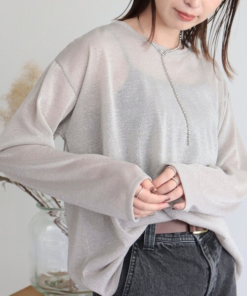 fredy emue(フレディエミュ)の「ラメロンT(Tシャツ/カットソー・レディース・ブラウン/ブラック/シルバー・38)」の3枚目の写真