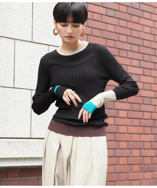 Settimissimo（セッティミッシモ）の「ワイドリブアシンメトリー配色デザインニット（ニット/セーター・レディース・ベージュ/ブラック/グレー・FREE）」の14枚目の写真