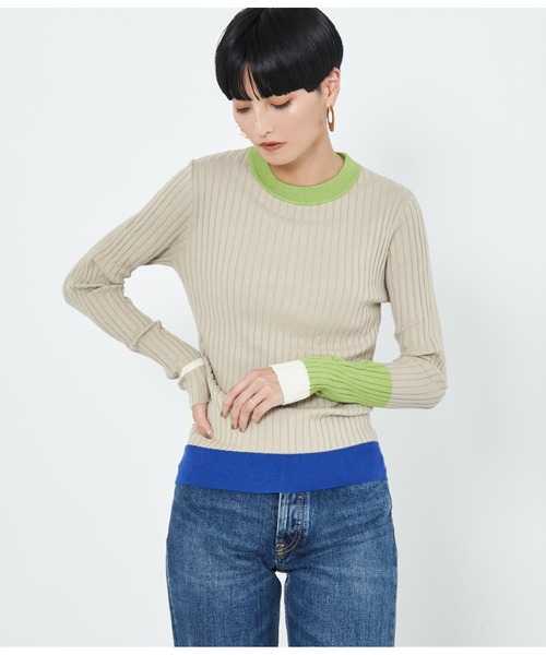 Settimissimo（セッティミッシモ）の「ワイドリブアシンメトリー配色デザインニット（ニット/セーター・レディース・ベージュ/ブラック/グレー・FREE）」の20枚目の写真