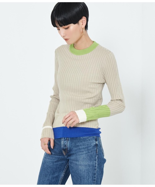 Settimissimo（セッティミッシモ）の「ワイドリブアシンメトリー配色デザインニット（ニット/セーター・レディース・ベージュ/ブラック/グレー・FREE）」の21枚目の写真