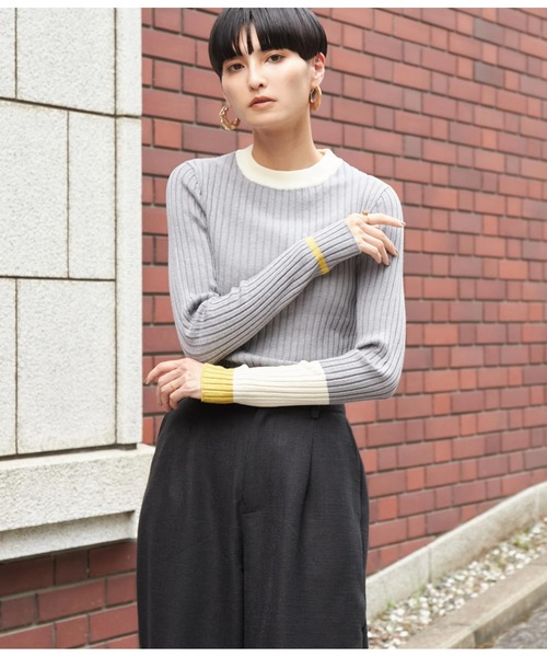 Settimissimo（セッティミッシモ）の「ワイドリブアシンメトリー配色デザインニット（ニット/セーター・レディース・ベージュ/ブラック/グレー・FREE）」の7枚目の写真