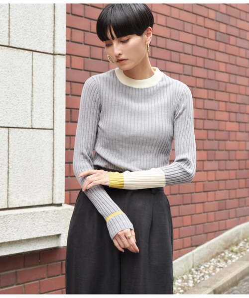 Settimissimo（セッティミッシモ）の「ワイドリブアシンメトリー配色デザインニット（ニット/セーター・レディース・ベージュ/ブラック/グレー・FREE）」の8枚目の写真