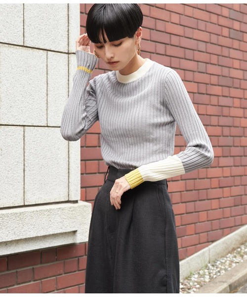 Settimissimo（セッティミッシモ）の「ワイドリブアシンメトリー配色デザインニット（ニット/セーター・レディース・ベージュ/ブラック/グレー・FREE）」の9枚目の写真