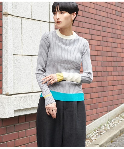 Settimissimo（セッティミッシモ）の「ワイドリブアシンメトリー配色デザインニット（ニット/セーター・レディース・ベージュ/ブラック/グレー・FREE）」の6枚目の写真