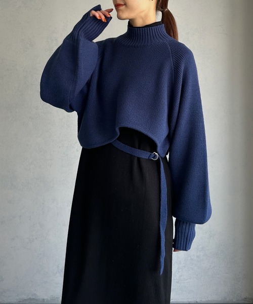 &g'aime(アンジェム)の「【&g'aime】カーブデザインウエストベルトセーター(ニット/セーター・レディース・ブラック/グレイッシュベージュ/ブルー・FREE)」の21枚目の写真