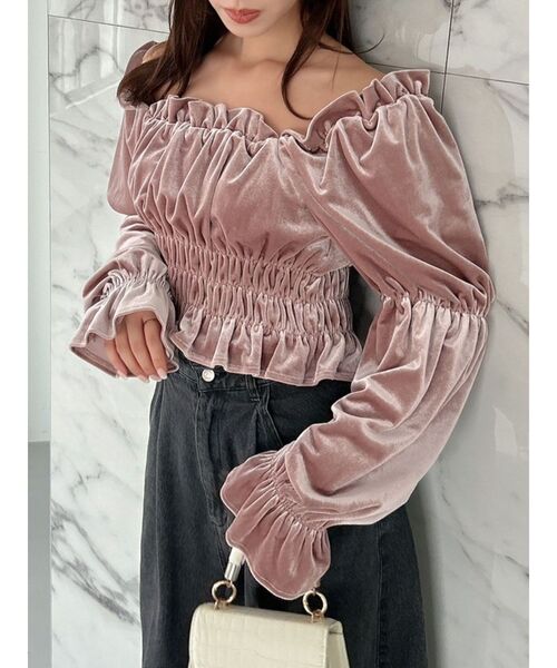 dazzlin（ダズリン）の「オフショルベロアトップス（Tシャツ/カットソー・レディース・ブラック/ネイビー/ピンク・FREE）」の8枚目の写真