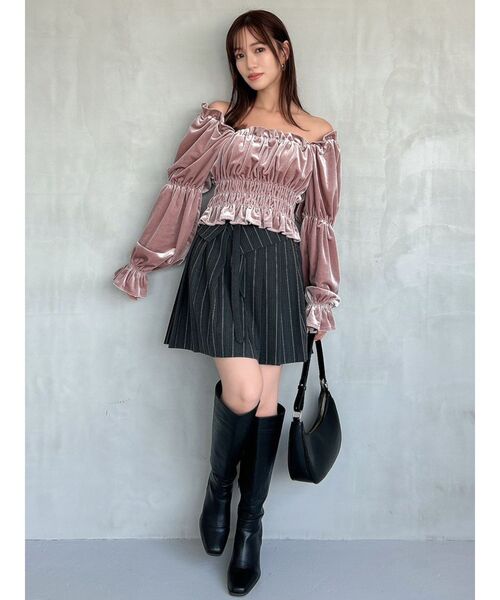 dazzlin（ダズリン）の「オフショルベロアトップス（Tシャツ/カットソー・レディース・ブラック/ネイビー/ピンク・FREE）」の14枚目の写真