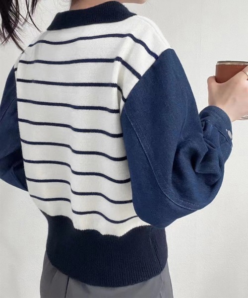 Miniministore（ミニミニストア）の「ポロカラーニットセーター ボーダー 秋冬（ニット/セーター・レディース・カーキ/グレー/ホワイト・フリー）」の18枚目の写真