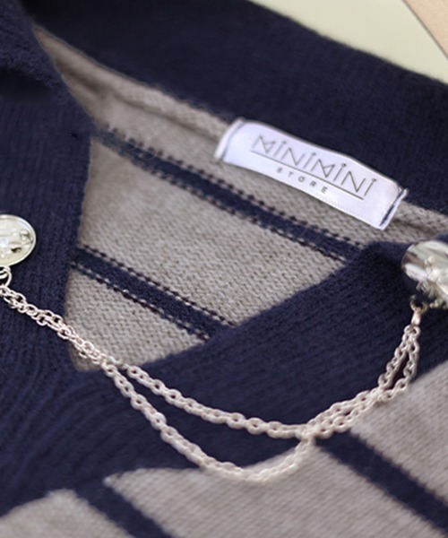 Miniministore（ミニミニストア）の「ポロカラーニットセーター ボーダー 秋冬（ニット/セーター・レディース・カーキ/グレー/ホワイト・フリー）」の13枚目の写真