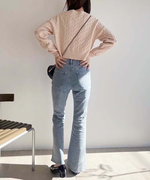 one after another NICE CLAUP（ワンアフターアナザーナイスクラップ）の「ワンポイント刺しゅうケーブルニット（ニット/セーター・レディース・ネイビー/グレー/レッド/オフホワイト/ピンク・FREE）」の15枚目の写真