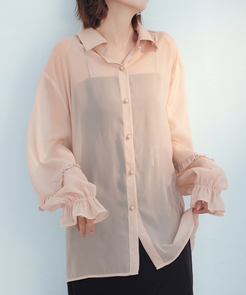 Suno&Morrison シルクシャツ ベージュ シアーシャツ ふんわりスリーブシアーシャツトップス（シャツ/ブラウス
