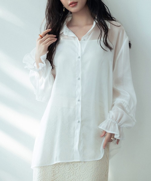ohga サボン パフスリーブ シアーブラウス　 ホワイト 40%OFF】sheer puff blouse～ｼｱｰﾊﾟﾌﾌﾞﾗｳｽ | flower／フラワー