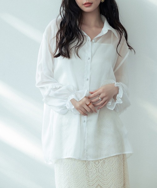 ohga サボン パフスリーブ シアーブラウス　 ホワイト OHGA オオガ SAVON サボン パフスリーブ シアーブラウス ホワイト