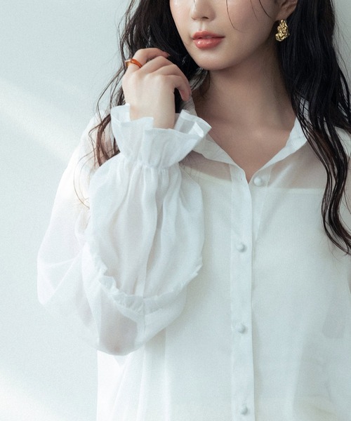 Suno&Morrison シルクシャツ ベージュ シアーシャツ セール】 ソフトオーガンジーシアーシャツ （シャツ・ブラウス