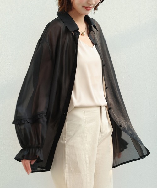 Suno&Morrison シルクシャツ ベージュ シアーシャツ セール】 ソフトオーガンジーシアーシャツ （シャツ・ブラウス