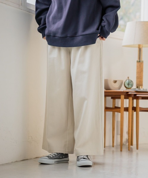 studio CLIP（スタディオクリップ）の「起毛ワイドパンツ[プチ・プラスサイズあり]（その他パンツ・レディース・アイボリー/ライトベージュ/ネイビー/イエロー・MEDIUM/LARGE/PF/ﾌﾘｰ(L)）」の2枚目の写真