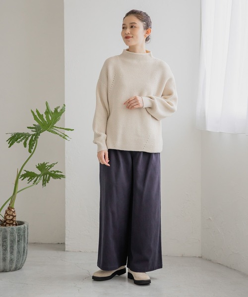 studio CLIP（スタディオクリップ）の「起毛ワイドパンツ[プチ・プラスサイズあり]（その他パンツ・レディース・アイボリー/ライトベージュ/ネイビー/イエロー・MEDIUM/LARGE/PF/ﾌﾘｰ(L)）」の9枚目の写真