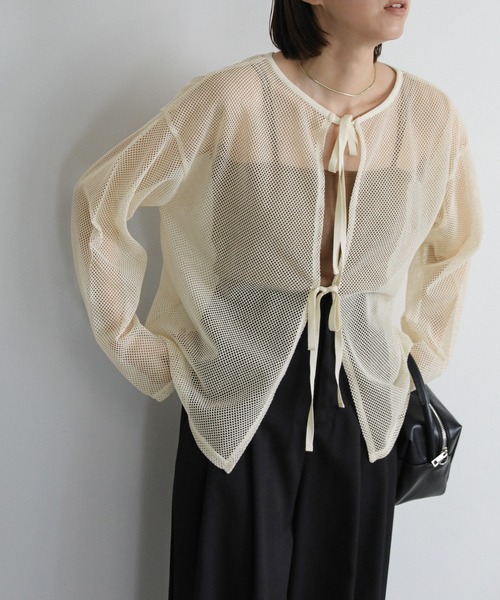 select MOCA(セレクトモカ)の「【ZOZO限定】メッシュリボンブラウス(シャツ/ブラウス・レディース・ブラック/アイボリー・FREE)」の7枚目の写真