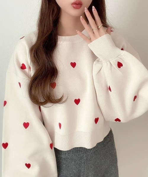 セール】ハート刺繍 ニット プルオーバー（ニット/セーター）｜Ada
