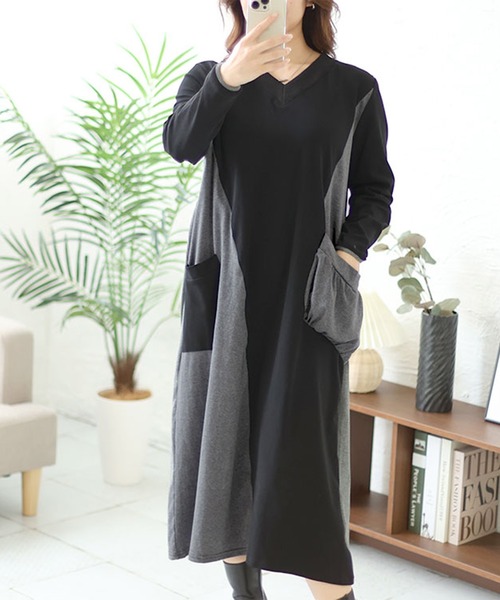 Vネックバイカラーワンピース（ワンピース）｜GOLDJAPAN（ゴールドジャパン）