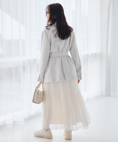 one after another NICE CLAUP（ワンアフターアナザーナイスクラップ）の「ベルト付きツイードテーラードジャケット（テーラードジャケット・レディース・ピンク/アイボリー/ブラック系その他・FREE）」の8枚目の写真