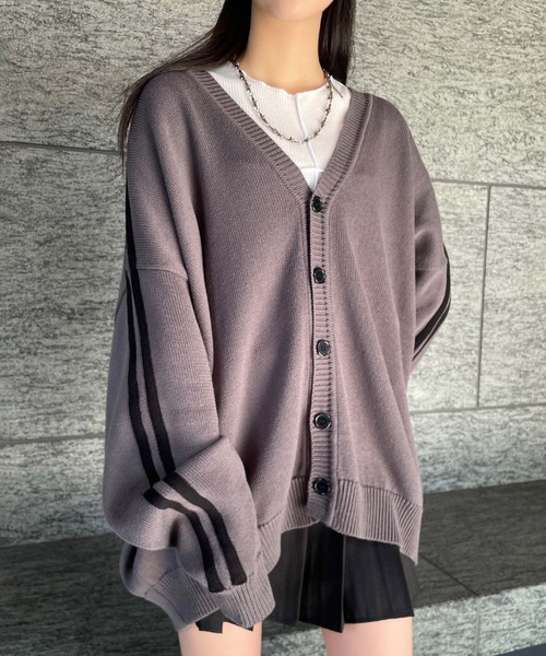 Figments(フィグメンツ)の「サイドラインカーディガン(カーディガン/ボレロ・レディース・ブラック/グレー・FREE)」の2枚目の写真