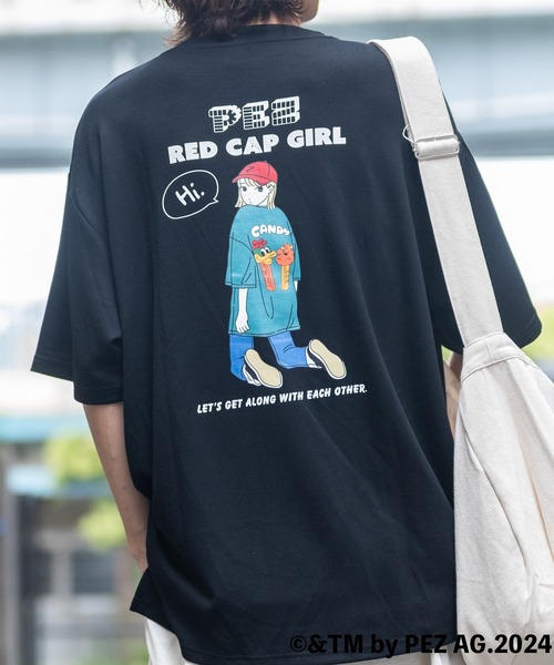 Red Cap Girl（レッドキャプガール）の「【a-r】〔PEZ×Red Cap Girl〕別注とろみポンチ イラストプリント サイドスリット BIG TEE（Tシャツ/カットソー・メンズ・ホワイト系1/ホワイト系2/ブラック系1/ブラック系2/グレー系1/グレー系2/ベージュ系1/ベージュ系2/ブルー系1/ブルー系2・MEDIUM/LARGE/X-LARGE）」の3枚目の写真