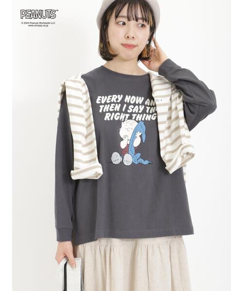 Samansa Mos2(サマンサ モスモス)の「【PEANUTS×SamansaMos2】プリントロンT(Tシャツ/カットソー・レディース・チャコールグレー/キナリ/オフホワイト・F)」の3枚目の写真