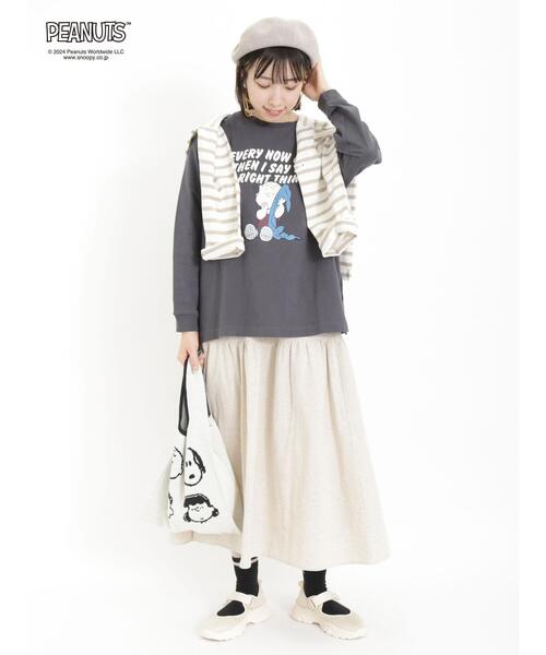 Samansa Mos2(サマンサ モスモス)の「【PEANUTS×SamansaMos2】プリントロンT(Tシャツ/カットソー・レディース・チャコールグレー/キナリ/オフホワイト・F)」の17枚目の写真