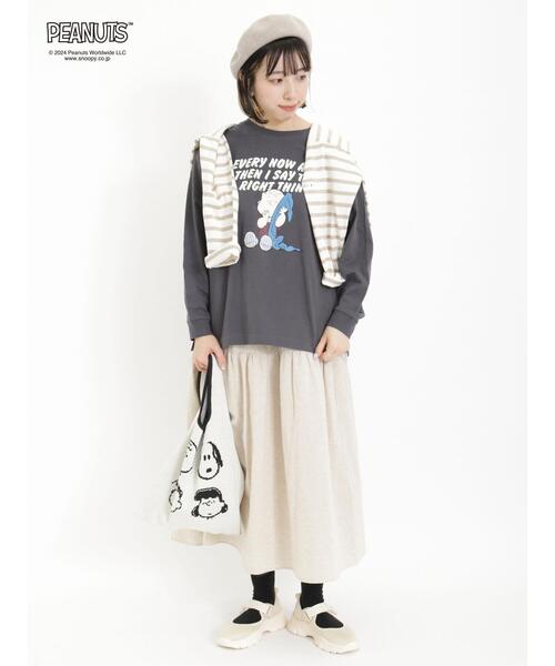 Samansa Mos2(サマンサ モスモス)の「【PEANUTS×SamansaMos2】プリントロンT(Tシャツ/カットソー・レディース・チャコールグレー/キナリ/オフホワイト・F)」の18枚目の写真