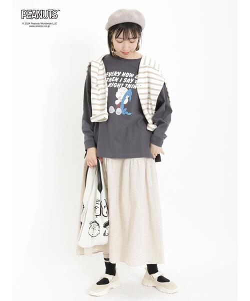 Samansa Mos2(サマンサ モスモス)の「【PEANUTS×SamansaMos2】プリントロンT(Tシャツ/カットソー・レディース・チャコールグレー/キナリ/オフホワイト・F)」の19枚目の写真