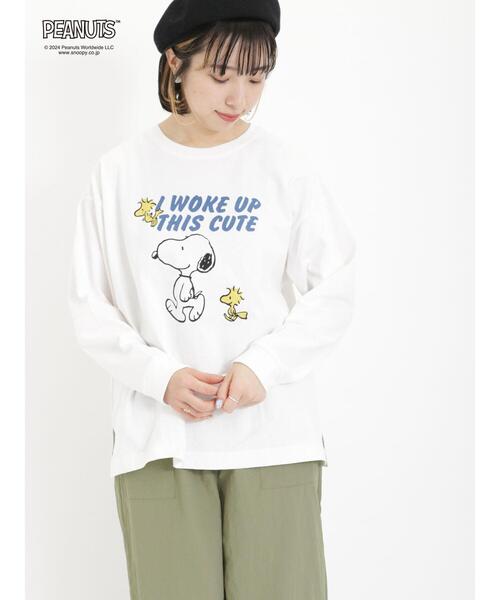 Samansa Mos2(サマンサ モスモス)の「【PEANUTS×SamansaMos2】プリントロンT(Tシャツ/カットソー・レディース・チャコールグレー/キナリ/オフホワイト・F)」の21枚目の写真