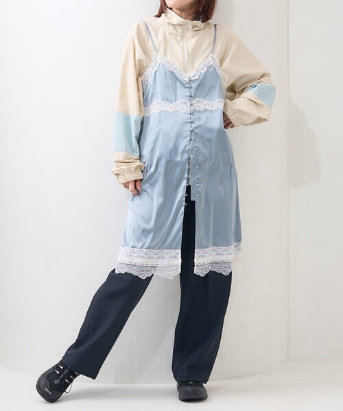 アンティークフランス 桜草風二重レース コットンワンピース ロングキャミソール セール】ヴィンテージ レースキャミワンピース（ワンピース