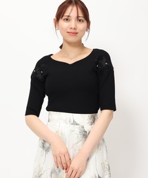 ■2024春夏新作■袖刺繍ハートネックニット/MM418316