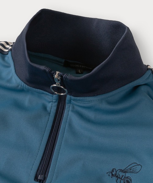 SlashDate(スラッシュデイト)の「ハチ刺繍ワンポイント サイドライン 半袖ハーフジップ/オーバーサイズ(Tシャツ/カットソー・メンズ・クリーム/ブルー/ブラック/グレイッシュベージュ・M/L)」の7枚目の写真