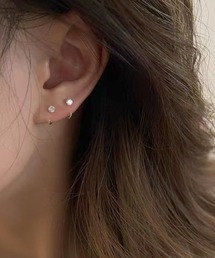 /シンプルストーンドットリングミニフープピアス/ペア(RZ)