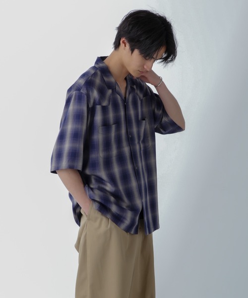 NANO universe（ナノユニバース）の「レーヨンオンブレチェックシャツ 半袖（シャツ/ブラウス・メンズ・グレー/ブルー/ブラック・S/M/L/XL）」の5枚目の写真