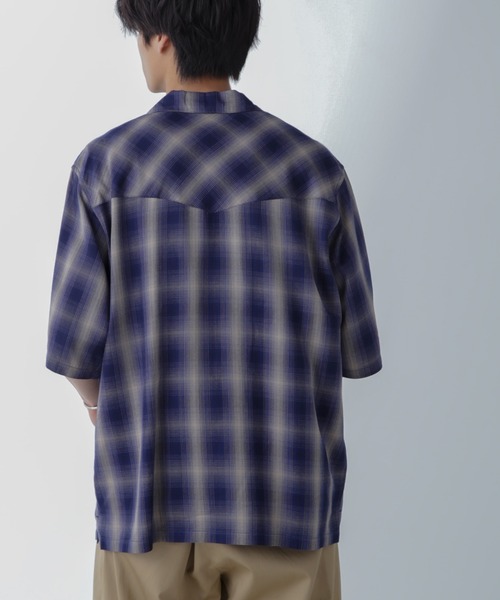 NANO universe（ナノユニバース）の「レーヨンオンブレチェックシャツ 半袖（シャツ/ブラウス・メンズ・グレー/ブルー/ブラック・S/M/L/XL）」の6枚目の写真